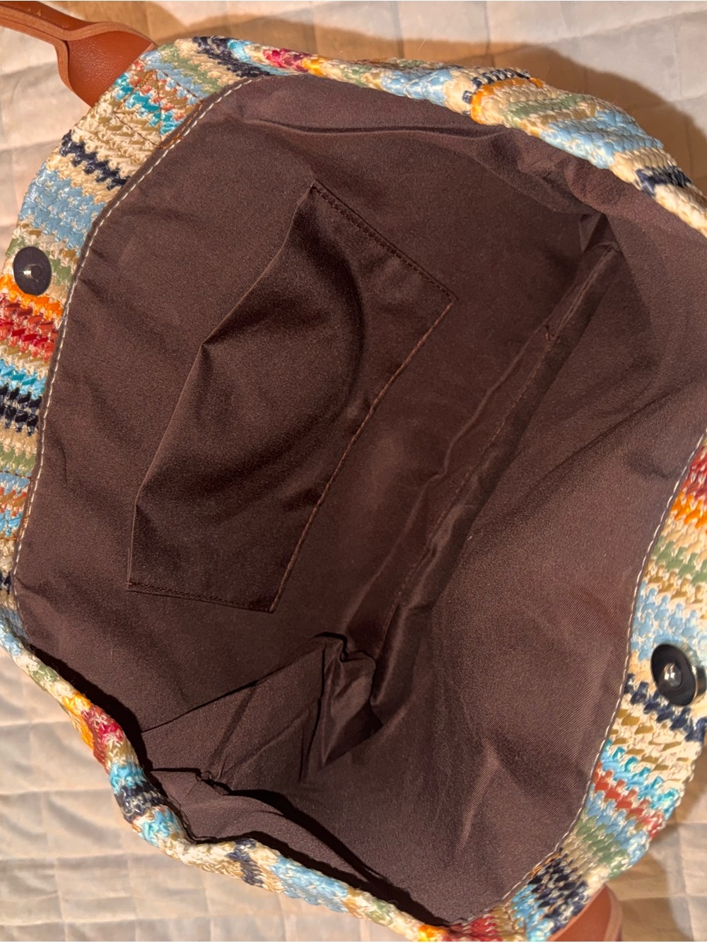 Multicolor Striped Straw Tote with Brown Handles - TOTE BAG - Picture 3 of 4